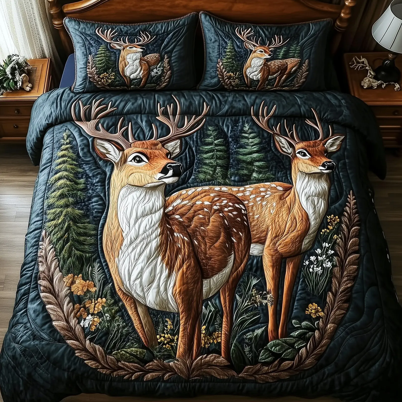 Mystic Deer Quilted Bedding Set Duvet Cover Bedspread Christmas Gifts For Adults