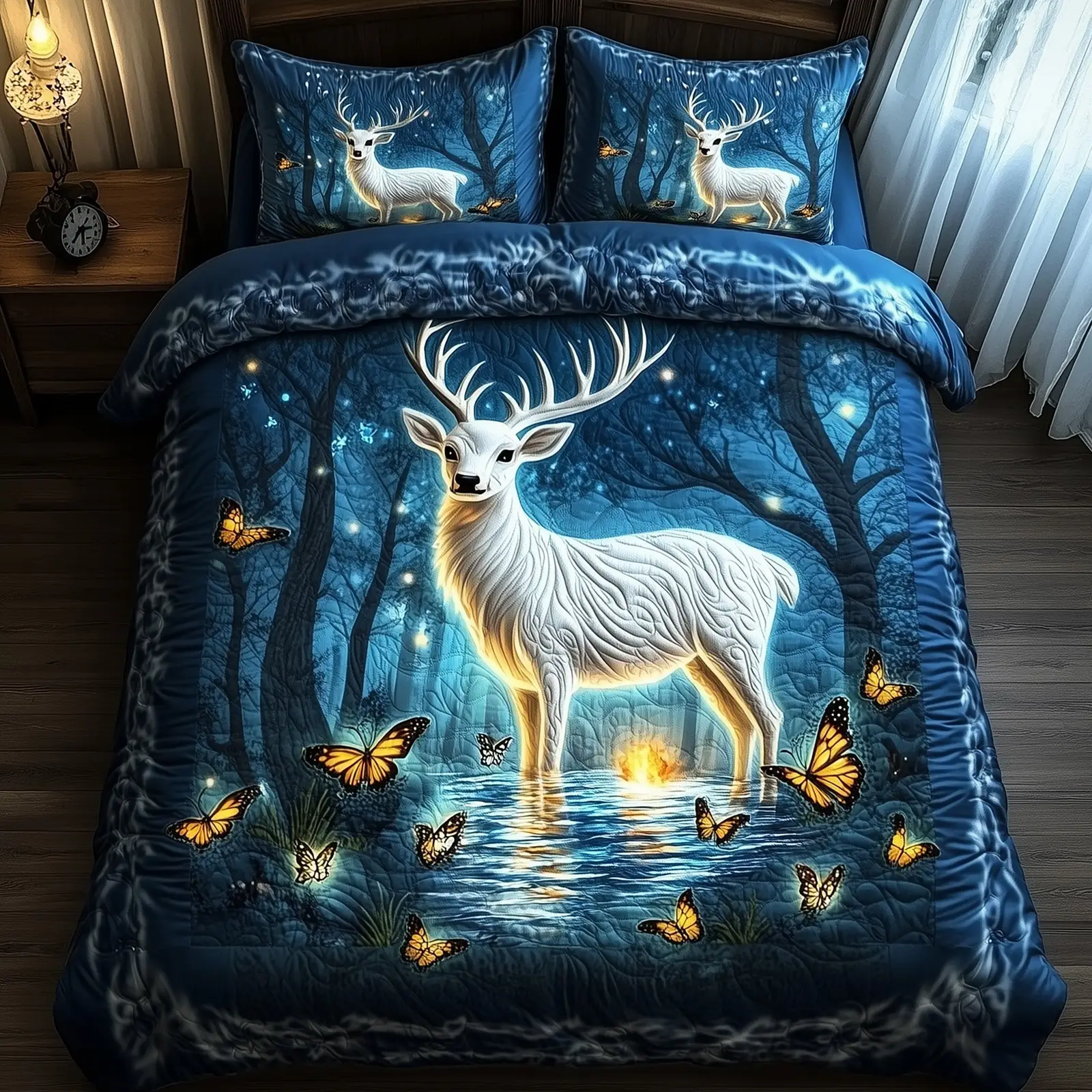 Mystic Deer Quilted Bedding Set Duvet Cover Bedspread Xmas Gift Ideas