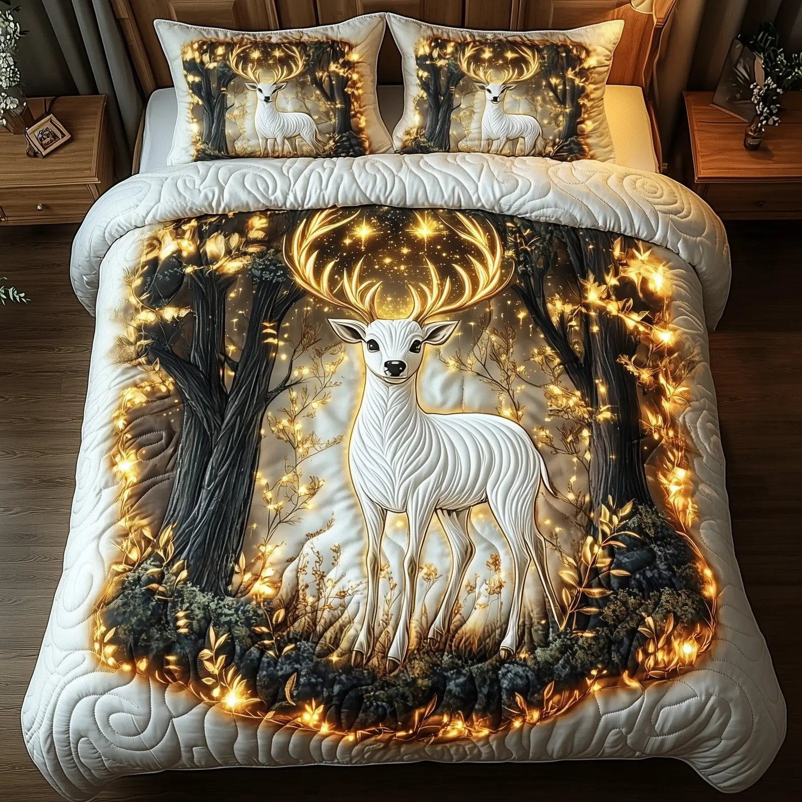 Mystic Deer Quilted Bedding Set Duvet Cover Bedspread Xmas Gifts