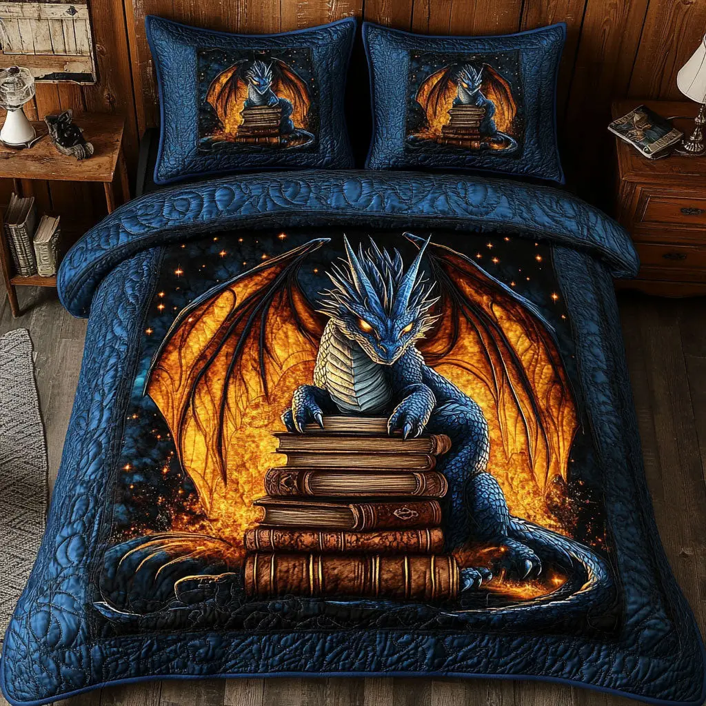 Mystic Dragon Book Quilted Bedding Set Duvet Cover Bedspread  Bedroom Decor For Parents
