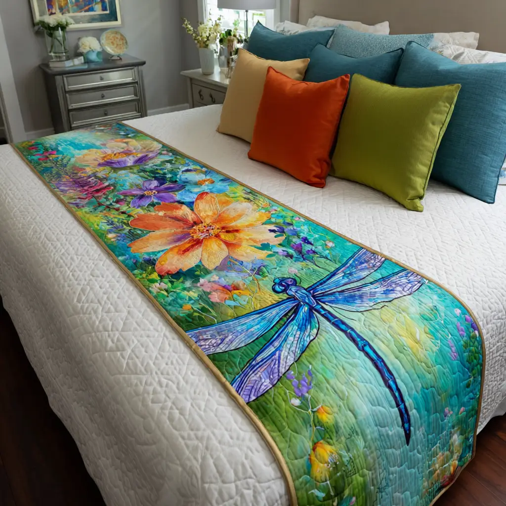 Mystic Dragoy Quilted Bed Runner Mystic Dragoy Scene Gift for Garden Lovers