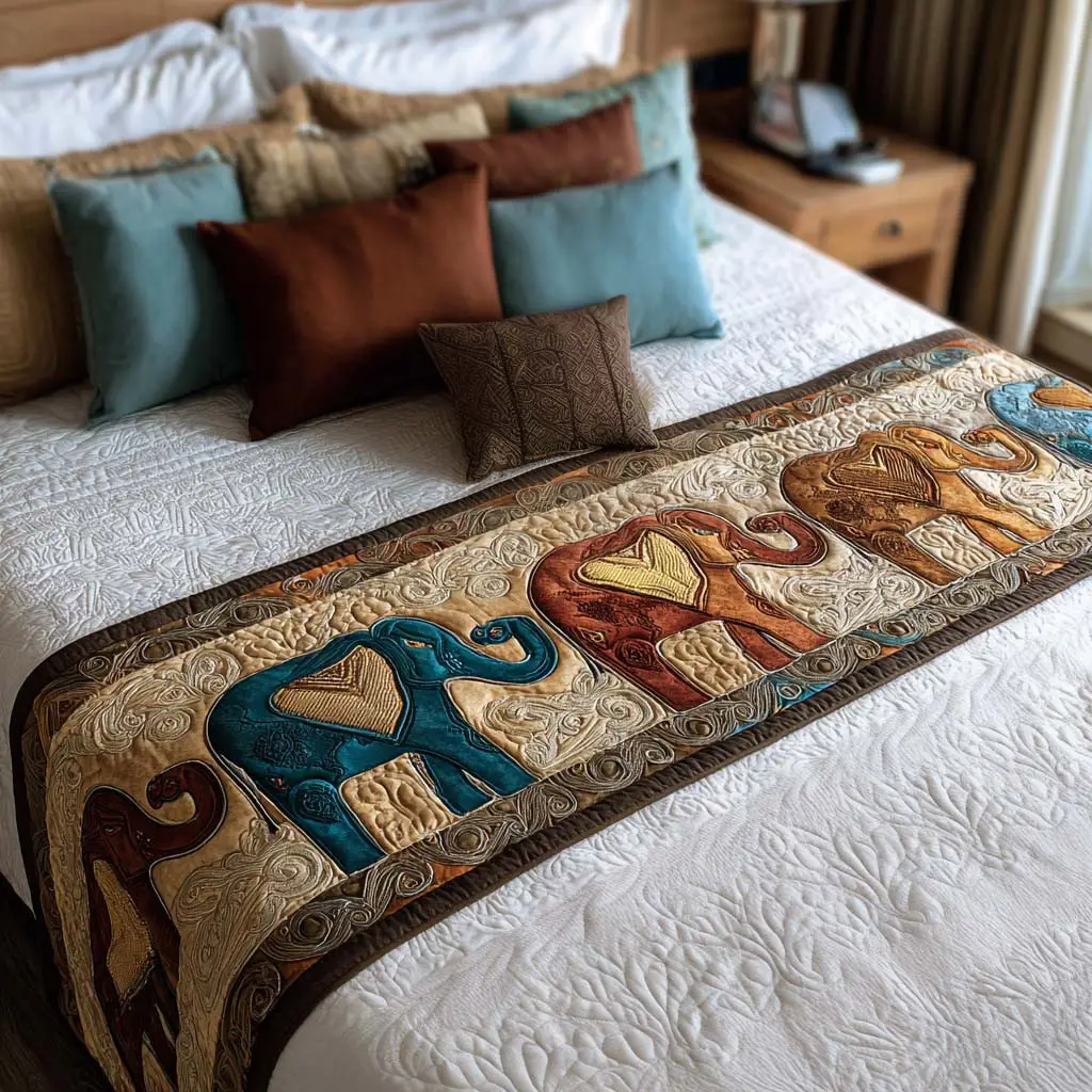 Mystic Elephant Quilted Bed Runner Mystic Elephant Spiritual Gift