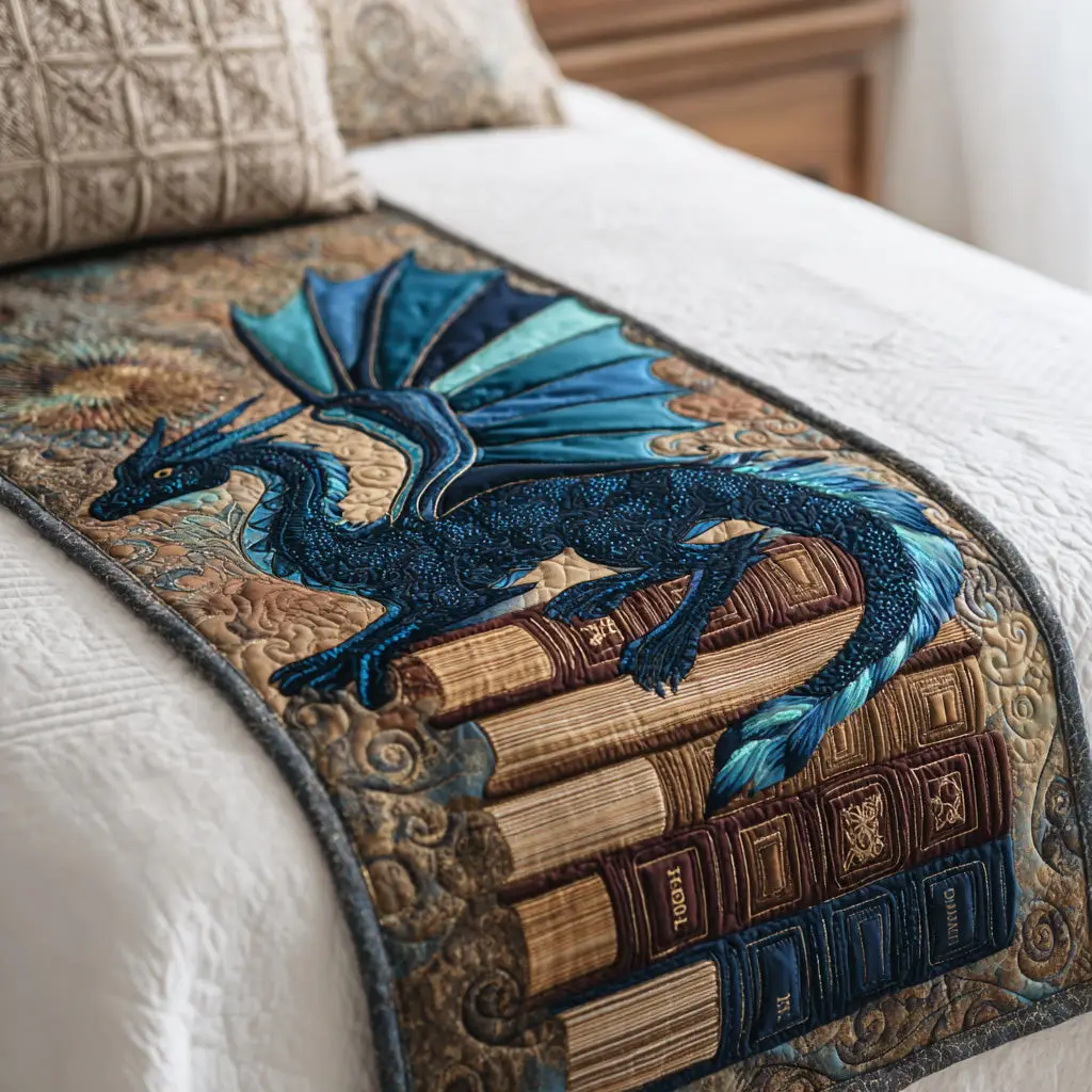 Mystic Flame Tales Quilted Bed Runner Flaming Mystic Tale Fantasy Gift