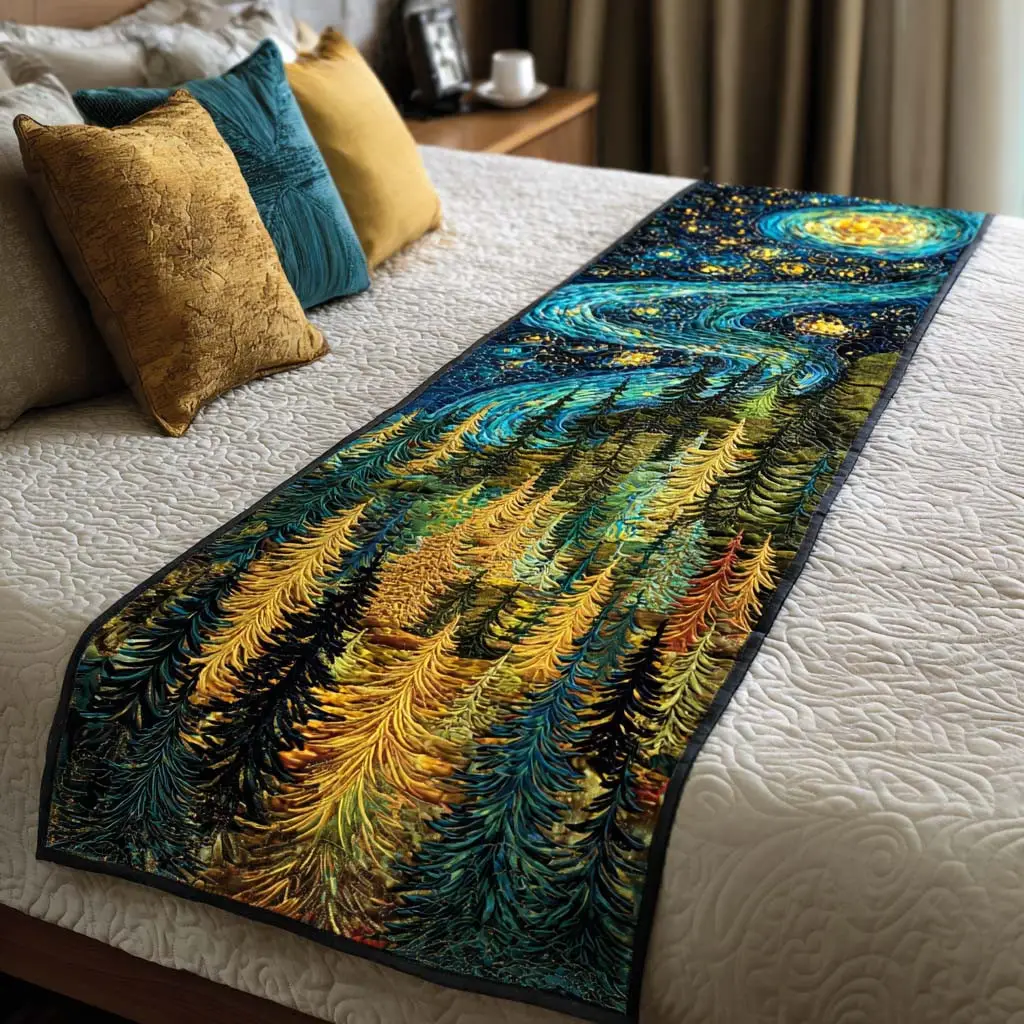 Mystic Forest Sky Quilted Bed Runner Mystic Forest Sky Nature Gift