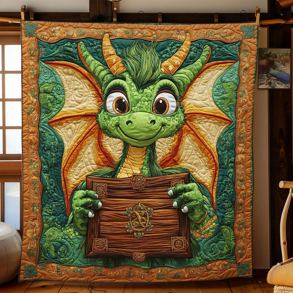 Mystic Green Dragon Quilted Blanket Room Accessories St Patricks Day Gift Ideas For Friend
