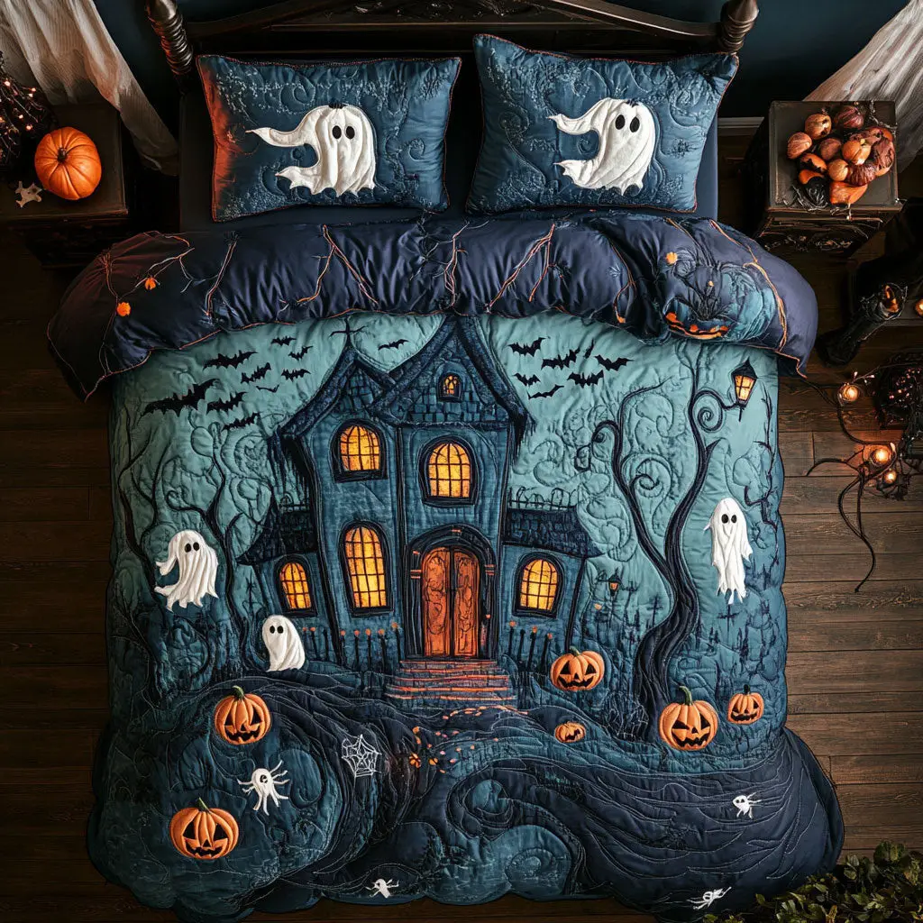 Mystic Haunted House Quilted Bedding Set Duvet Cover Bedspread Gift For Halloween
