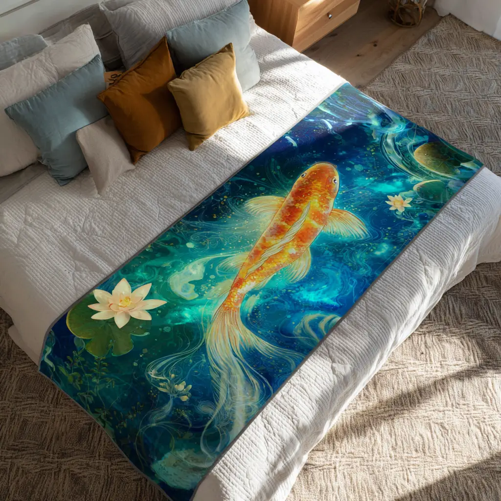 Mystic Koi Quilted Bed Runner Mystic Koi Water Garden Gift