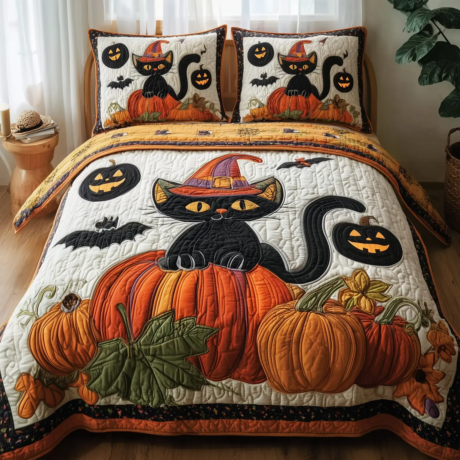 Mystic Meow Quilted Bedding Set Breathable