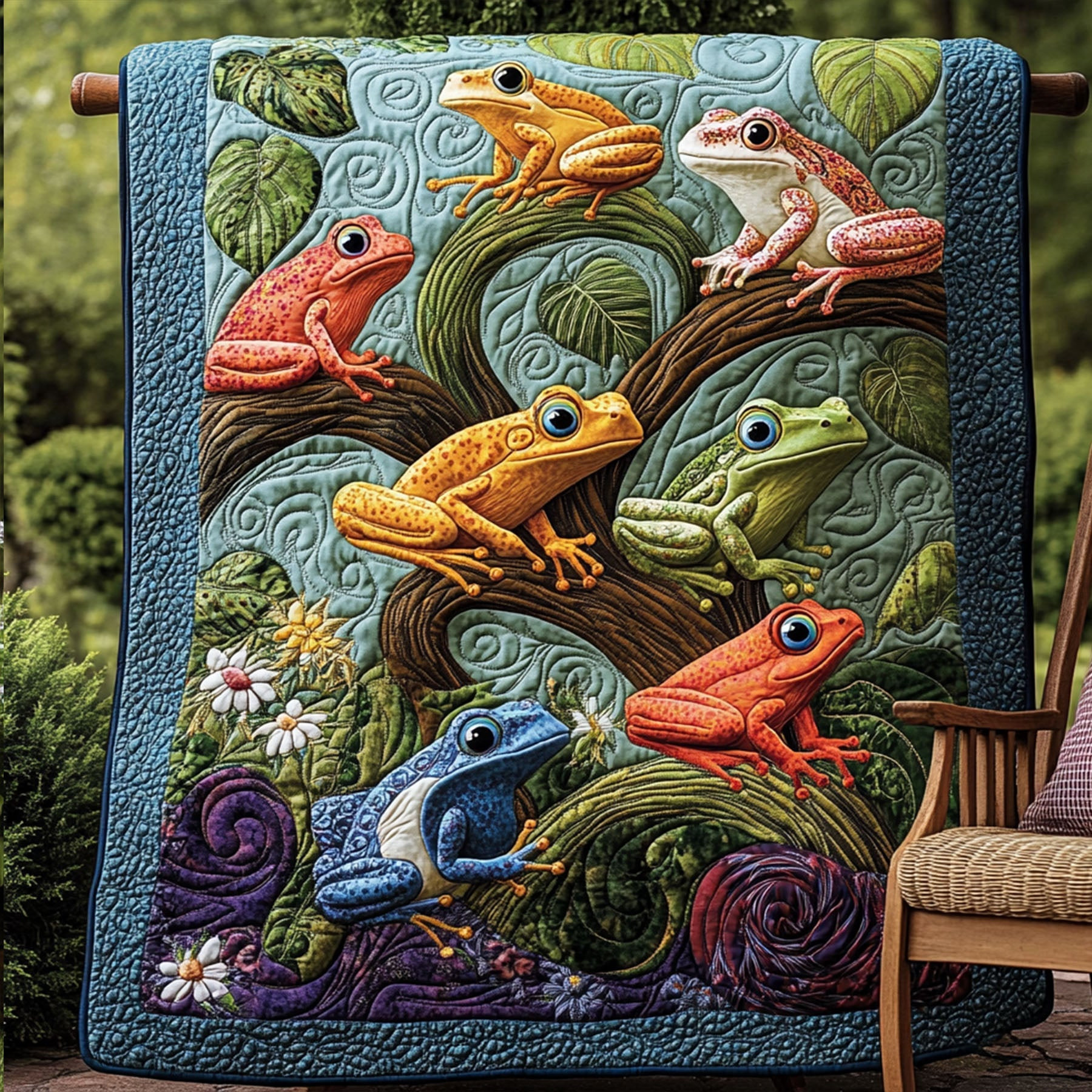 Mystic Mushroom Leap Quilted Blanket Bedroom Decor Christmas Gifts For People Who Like Frogs