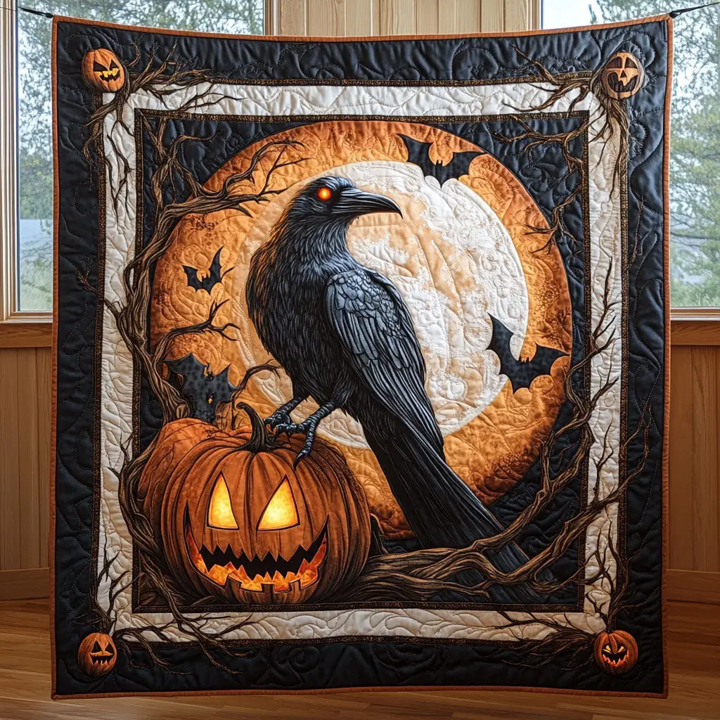 Mystic Raven Pumpkin Quilt Home Essential Gift Cozy Quilt Blanket