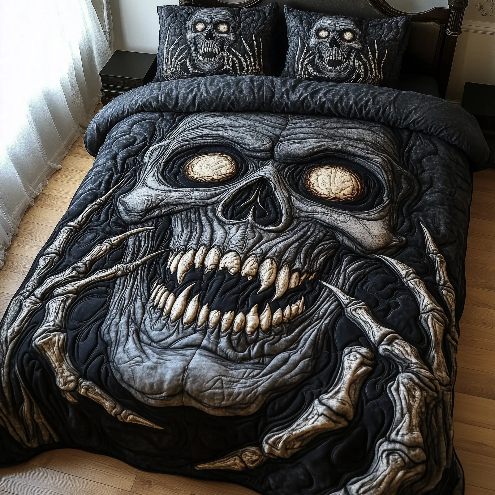 Mystic Skull Quilted Bedding Set Duvet Cover Bedspread Halloween Gifts For Men