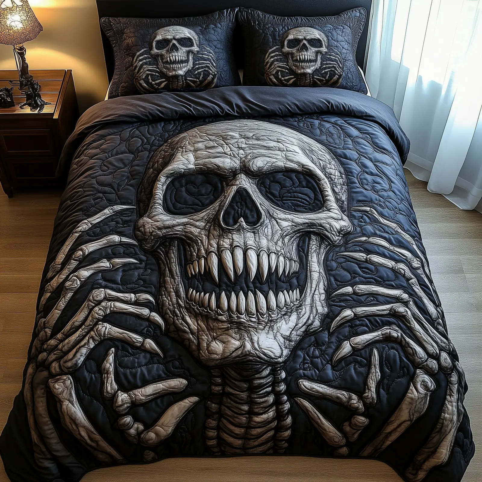 Mystic Skull Quilted Bedding Set Duvet Cover Bedspread Horror Gift For Halloween