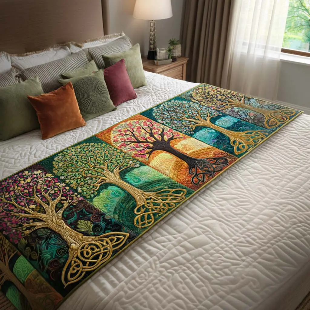 Mystic Trees Quilted Bed Runner Mystic Forest Trees Spiritual Home Gift