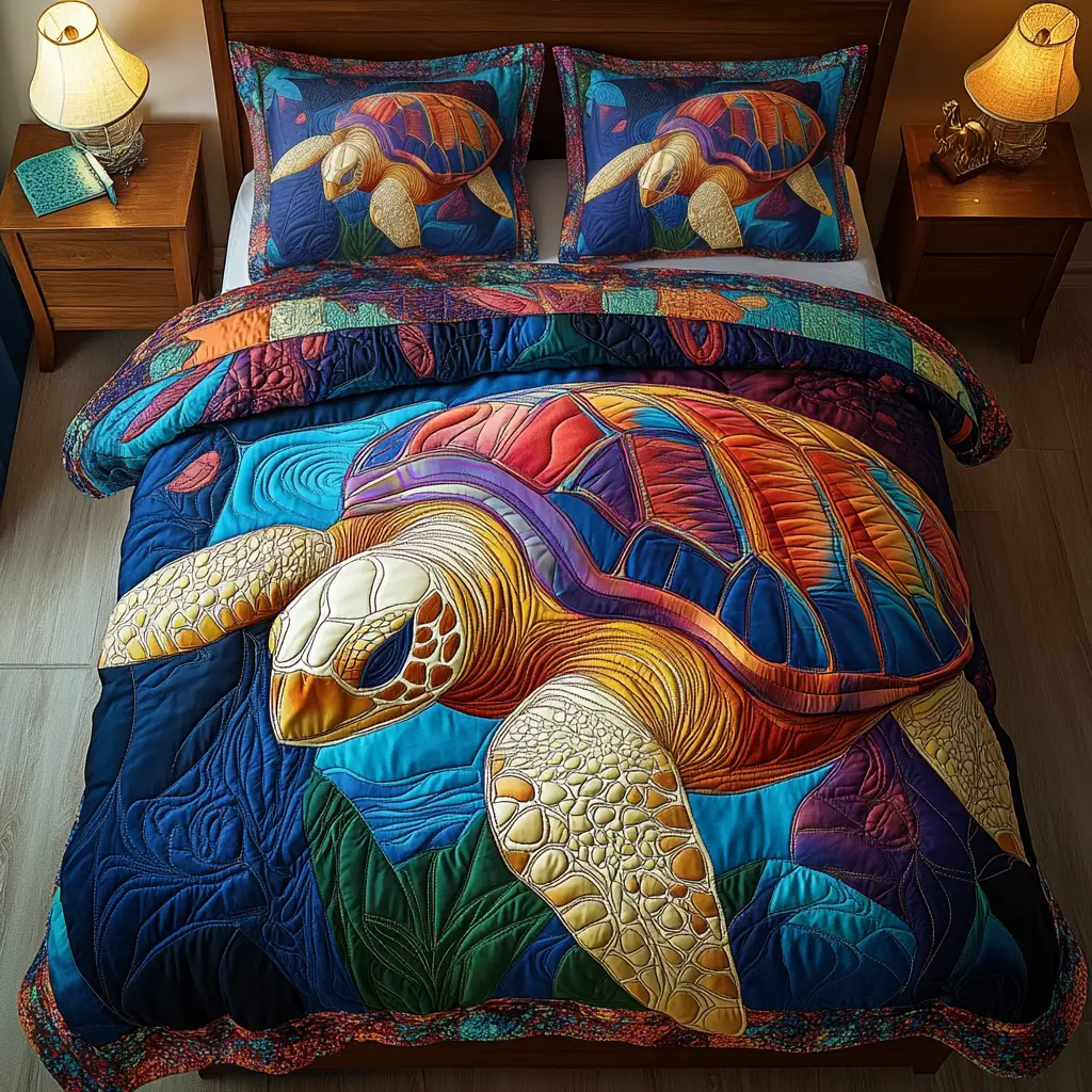 Mystic Turtle Quilted Bedding Set Cute Bedroom Decor Sea Turtle Gifts For Her Mystic Turtle Quilted Bedding Set Cute Bedroom Decor Sea Turtle Gifts For Her - Image 1