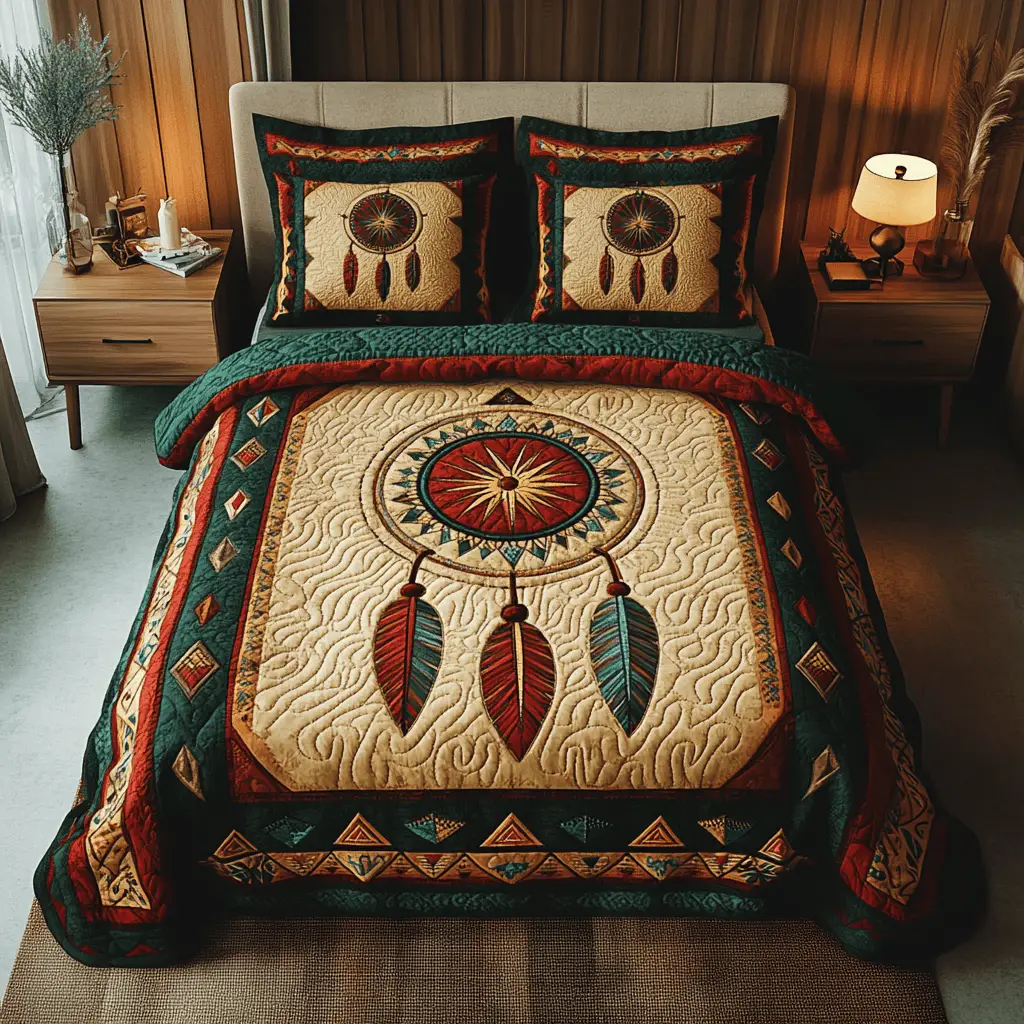 Mystic Web Quilted Bedding Set Holiday Duvet Cover Set Native American Themed Gifts