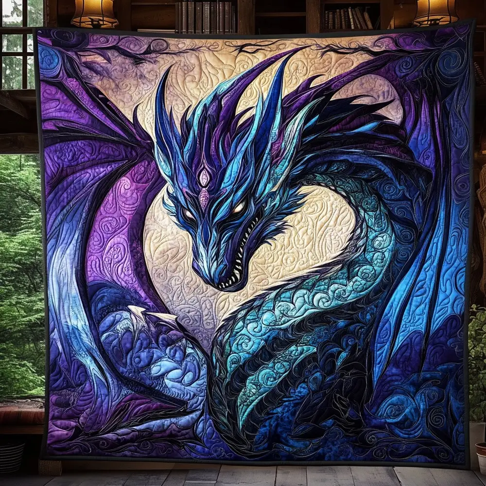 Mystical Dragon Quilted Blanket Fantasy Creature Throw Cozy Dragon Lover Gift Ideas For Home Decor