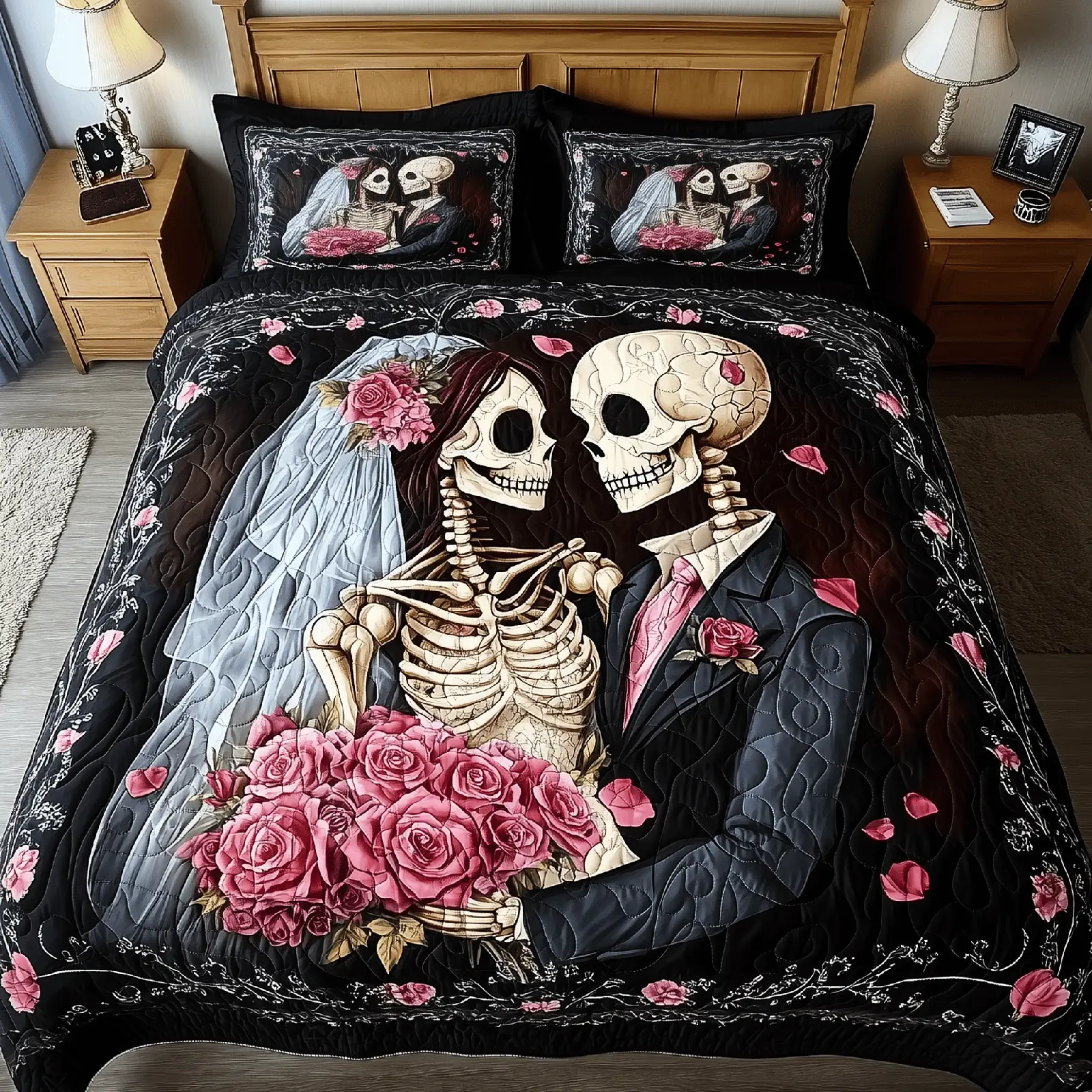Mystique Skull Couple Quilted Bedding Set Christmas Bedding Set Gifts For Couples Who Have Everything
