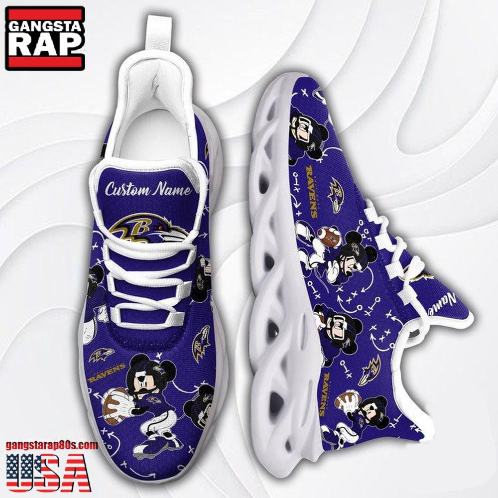 National Football League Baltimore Ravens Mickey Mouse Custom Name Air Max Shoes Air Cushion Sneakers National Football League Baltimore Ravens Mickey Mouse Custom Name Air Max Shoes Air Cushion Sneakers - Image 1