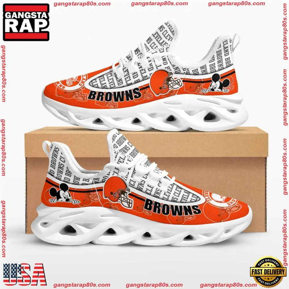 National Football League Cleveland Browns Mickey Mouse Air Max Shoes Air Cushion Sneakers National Football League Cleveland Browns Mickey Mouse Air Max Shoes Air Cushion Sneakers - Image 1