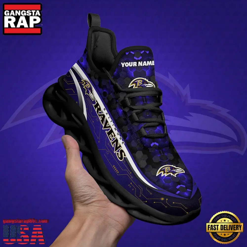 National Football League Custom Name Baltimore Ravens Team Logo Air Max Shoes Air Cushion Sneakers National Football League Custom Name Baltimore Ravens Team Logo Air Max Shoes Air Cushion Sneakers - Image 1