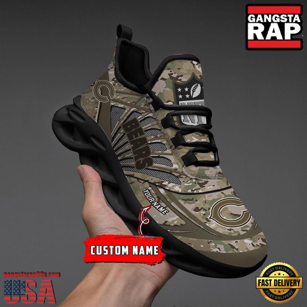 National Football League Custom Name Chicago Bears Camo Veteran Day Air Max Shoes Air Cushion Sneakers