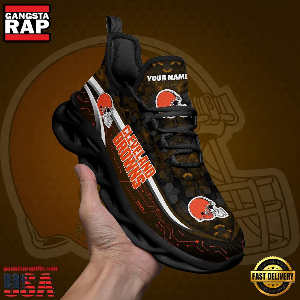 National Football League Custom Name Cleveland Browns Team Logo Air Max Shoes Air Cushion Sneakers