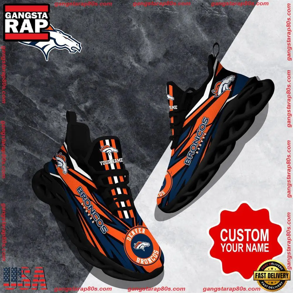 National Football League Custom Name Denver Broncos Football Air Max Shoes Air Cushion Sneakers