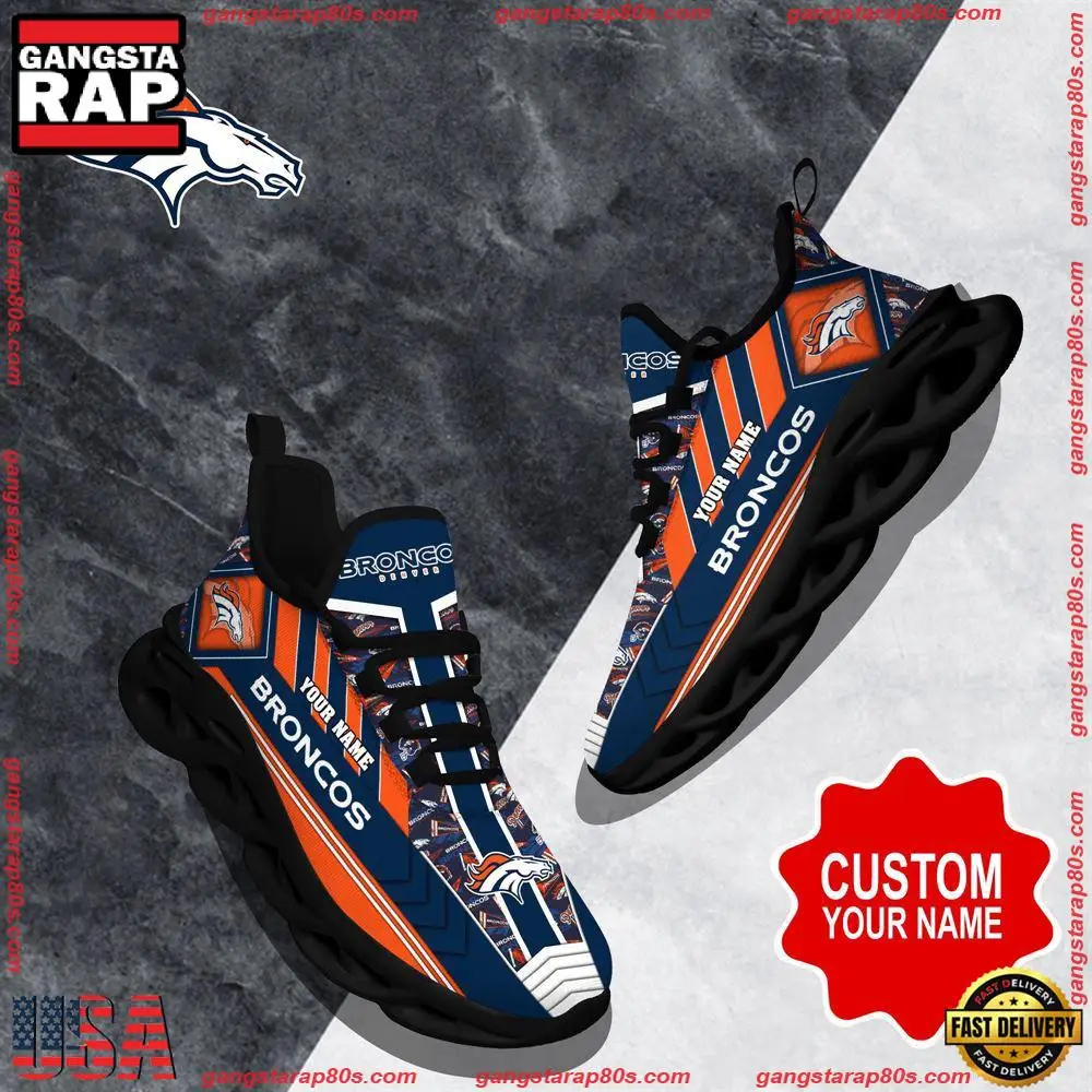 National Football League Custom Name Denver Broncos Logo Air Max Shoes Air Cushion Sneakers