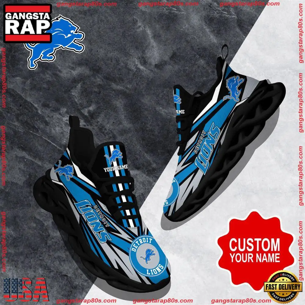 National Football League Custom Name Detroit Lions Football Air Max Shoes Air Cushion Sneakers