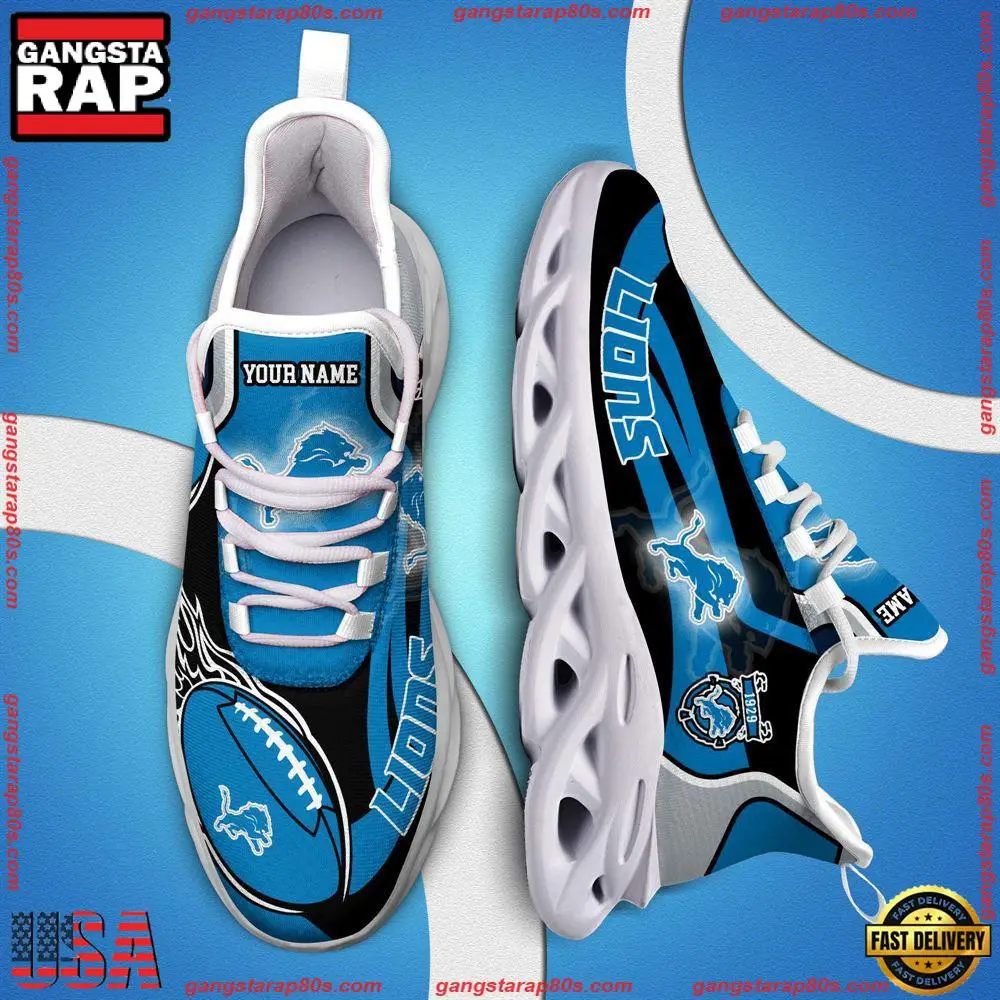 National Football League Custom Name Detroit Lions White C Shoes Air Max Shoes Air Cushion Sneakers