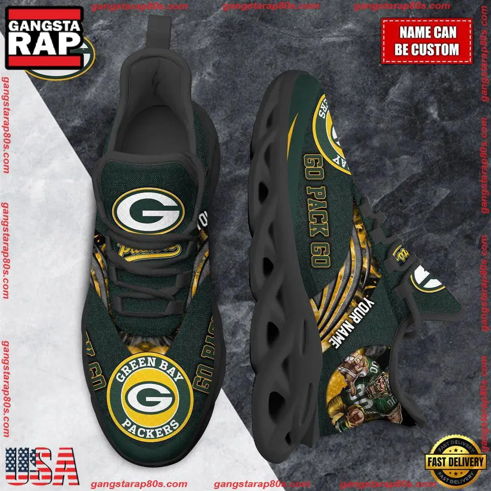 National Football League Custom Name Green Bay Packers Air Max Shoes Air Cushion Sneakers National Football League Custom Name Green Bay Packers Air Max Shoes Air Cushion Sneakers - Image 1