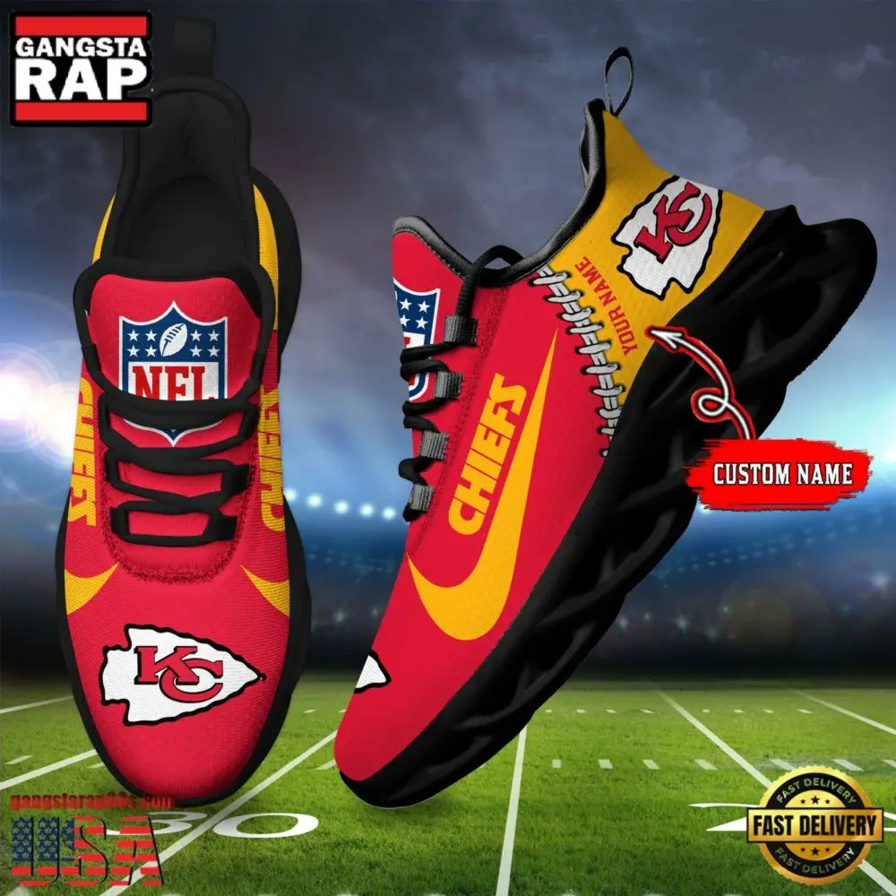 National Football League Custom Name Kansas City Chiefs Football Team Design Max Soul Running Sneakers Shoes
