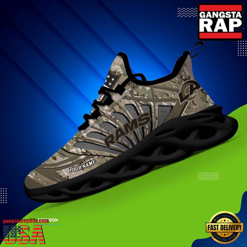 National Football League Custom Name Los Angeles Rams Camo Veteran Day Air Max Shoes Air Cushion Sneakers
