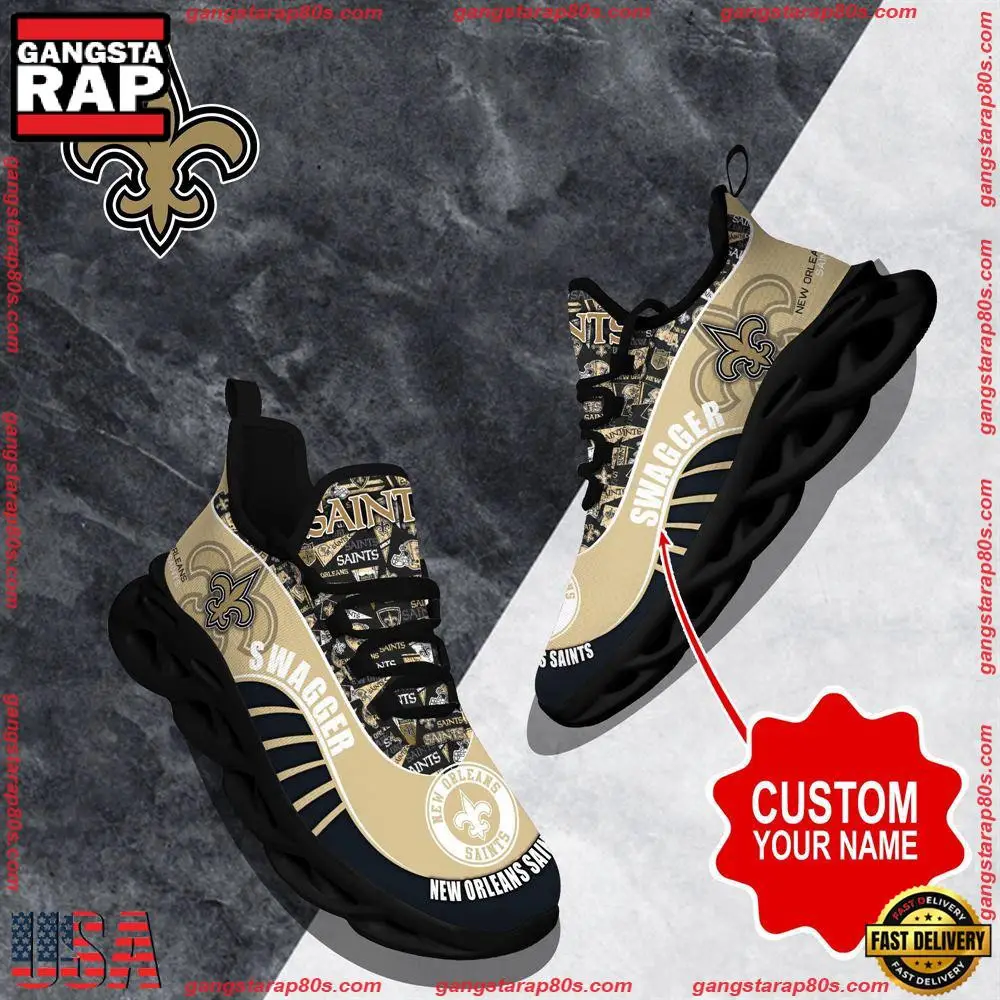 National Football League Custom Name New Orleans Saints Sport Football Air Max Shoes Air Cushion Sneakers