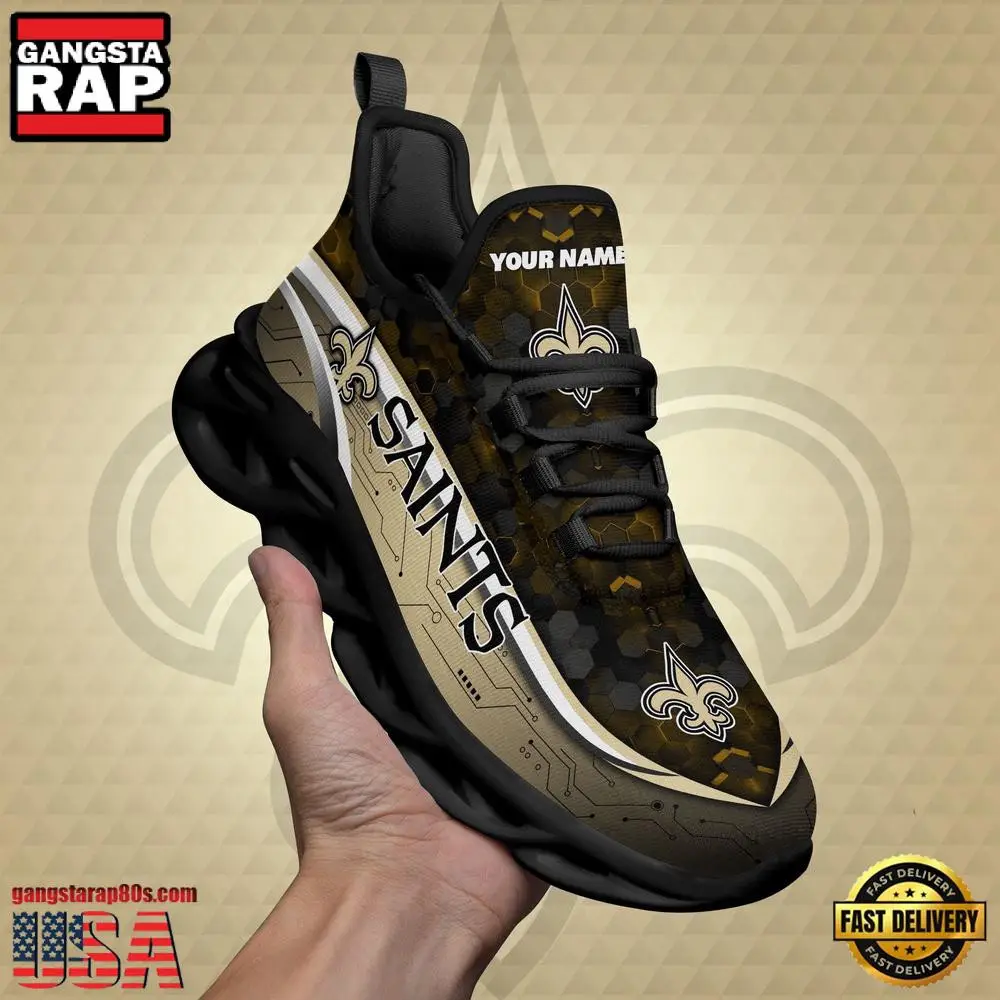 National Football League Custom Name New Orleans Saints Team Logo Air Max Shoes Air Cushion Sneakers National Football League Custom Name New Orleans Saints Team Logo Air Max Shoes Air Cushion Sneakers - Image 1