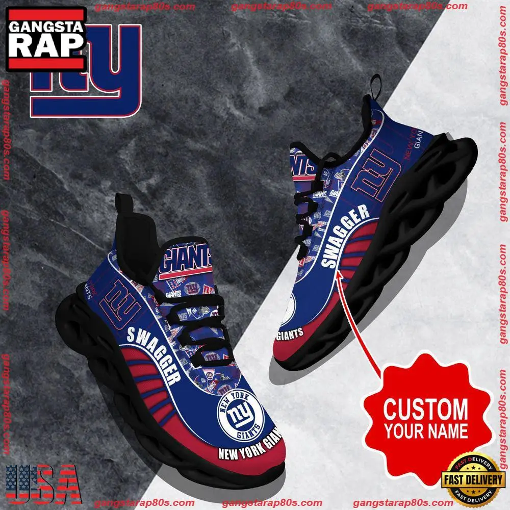 National Football League Custom Name New York Giants Sport Football Air Max Shoes Air Cushion Sneakers