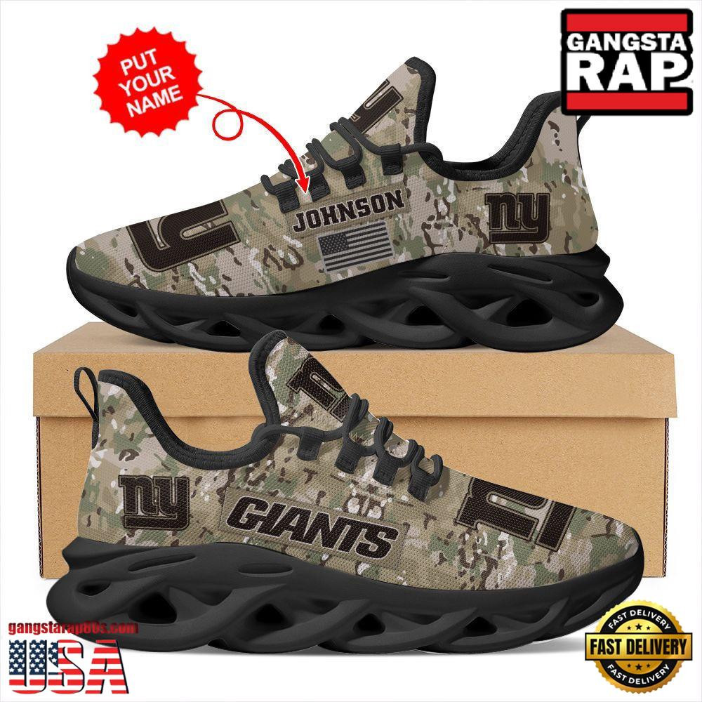 National Football League Custom Name New York Giants US Army Military Veteran Camouflage Air Max Shoes Air Cushion Sneakers
