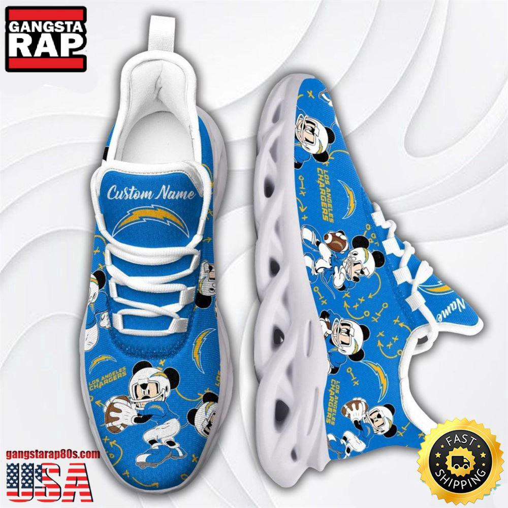 National Football League Los Angeles Chargers Mickey Mouse Custom Name Air Max Shoes Air Cushion Sneakers