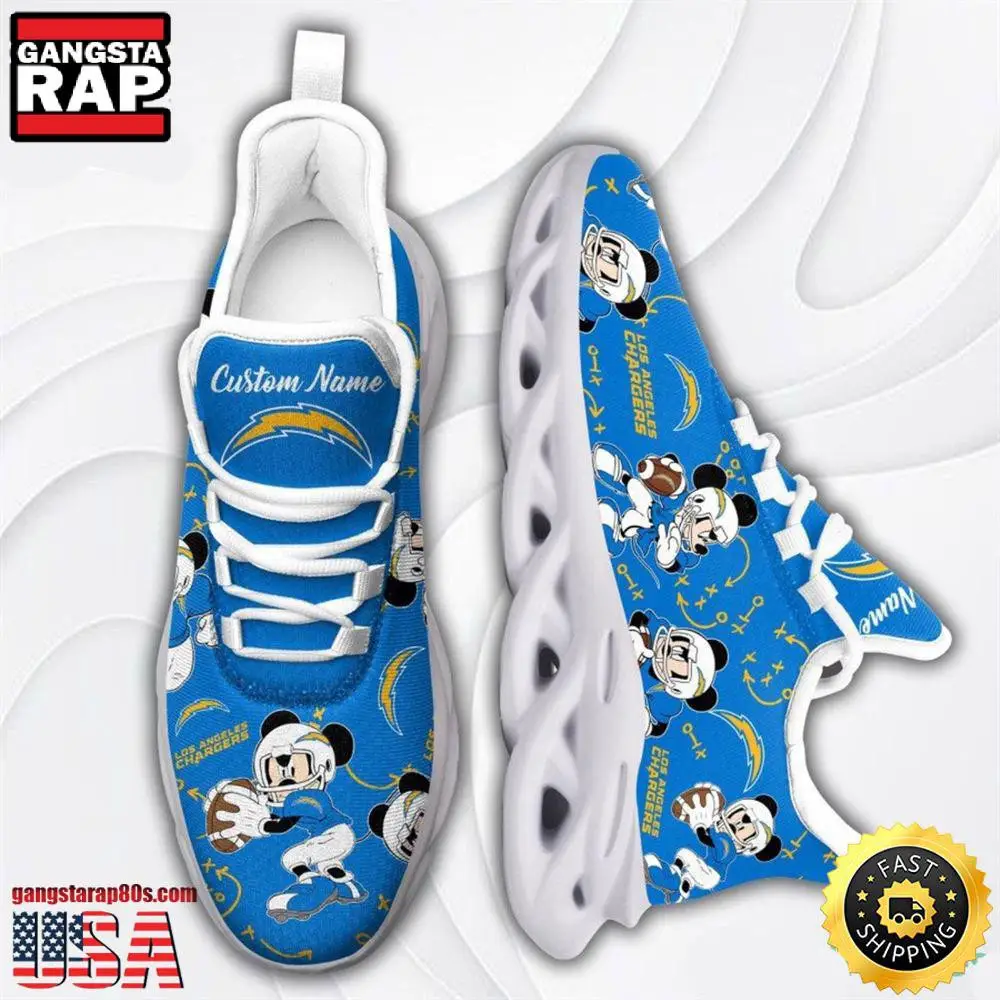 National Football League Los Angeles Chargers Mickey Mouse Custom Name Air Max Shoes Air Cushion Sneakers
