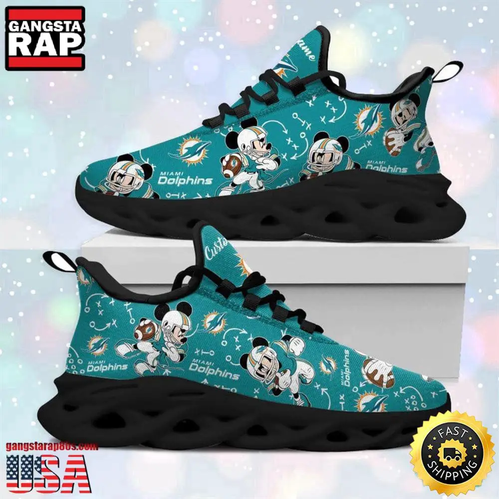 National Football League Miami Dolphins Mickey Mouse Custom Name Air Max Shoes Air Cushion Sneakers National Football League Miami Dolphins Mickey Mouse Custom Name Air Max Shoes Air Cushion Sneakers - Image 1