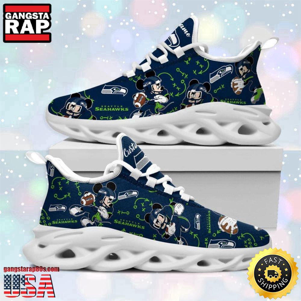National Football League Seattle Seahawks Mickey Mouse Custom Name Air Max Shoes Air Cushion Sneakers