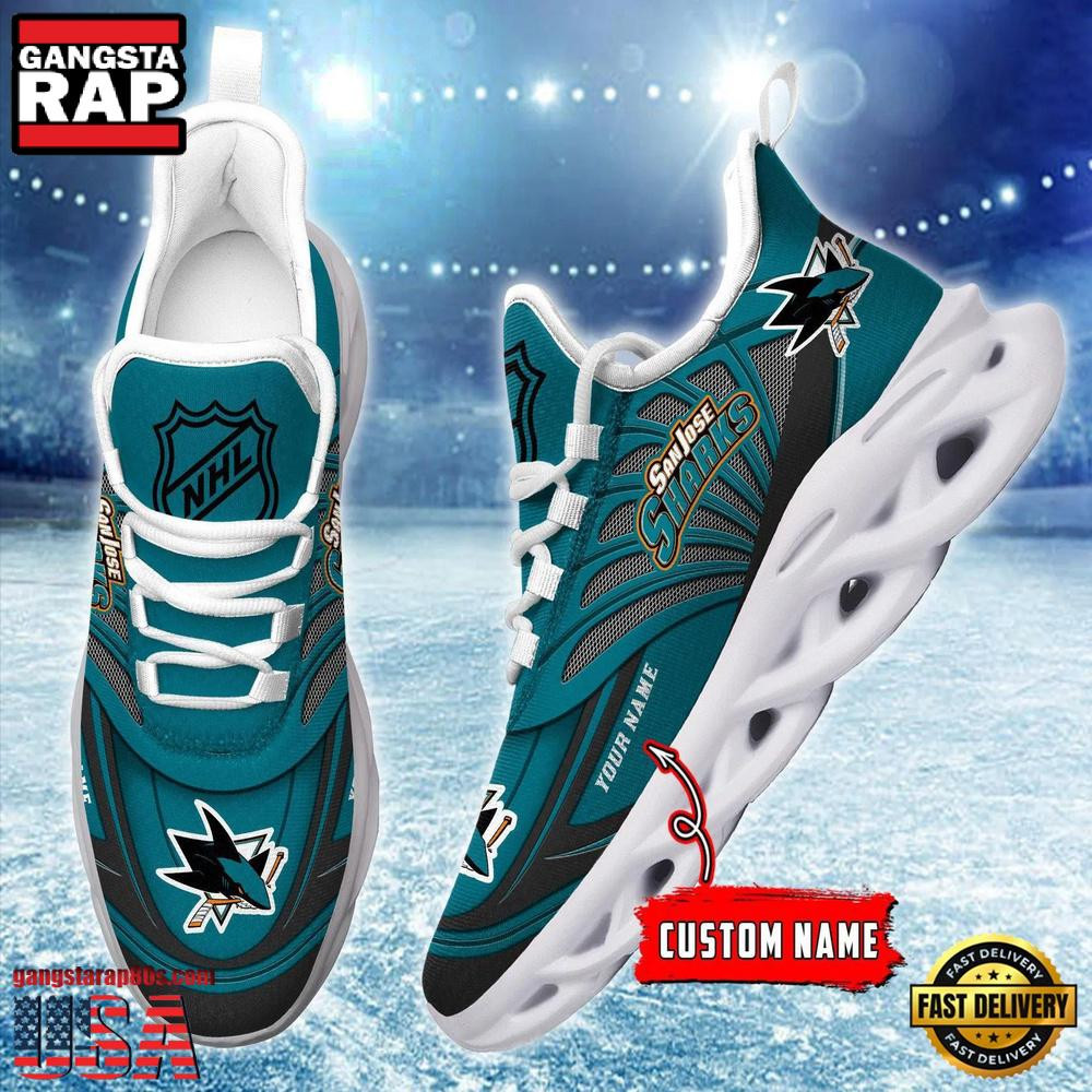 National Hockey League Custom Name San Jose Sharks Team Logo Air Max Shoes Air Cushion Sneakers