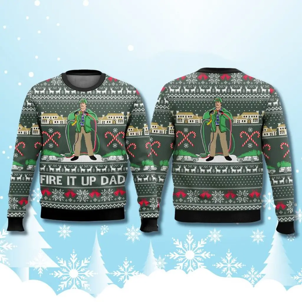 National Lampoon�s Vacation Fire It Up Dad Christmas Ugly Sweater Xmas Gifts For Him - WearandDecor