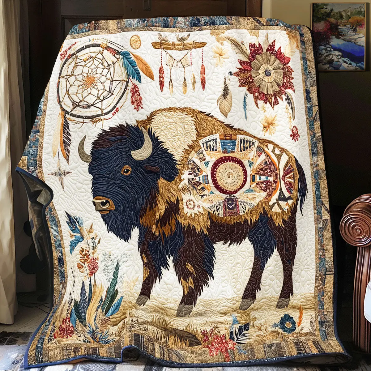 Native American Bison Quilt Blanket For Couch Mother's Day Presents For Grandma