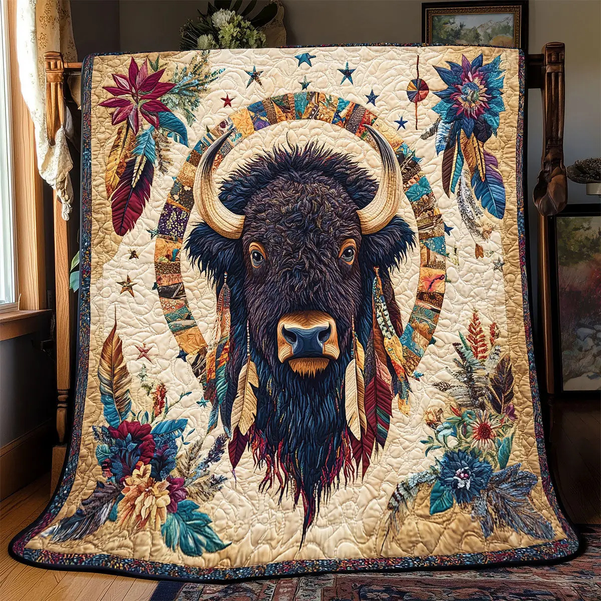 Native American Bison Quilt Luxury Throw Blankets Mother's Day Gifts For Daughter