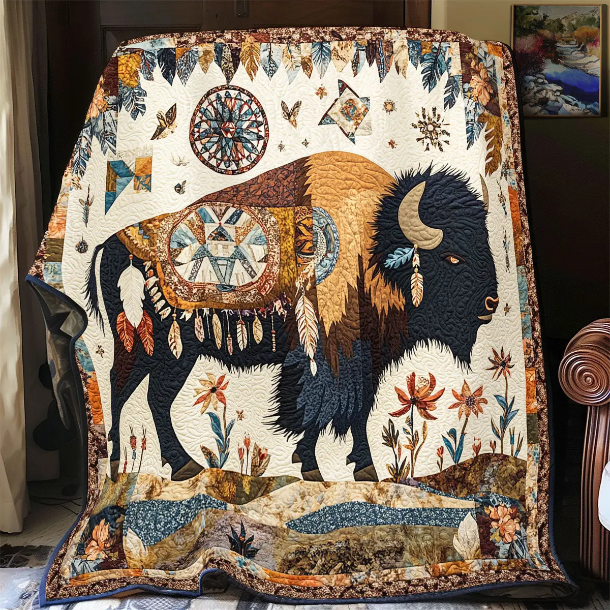 Native American Bison Quilt Luxury Throw Blankets Mother's Day Gifts For Wife