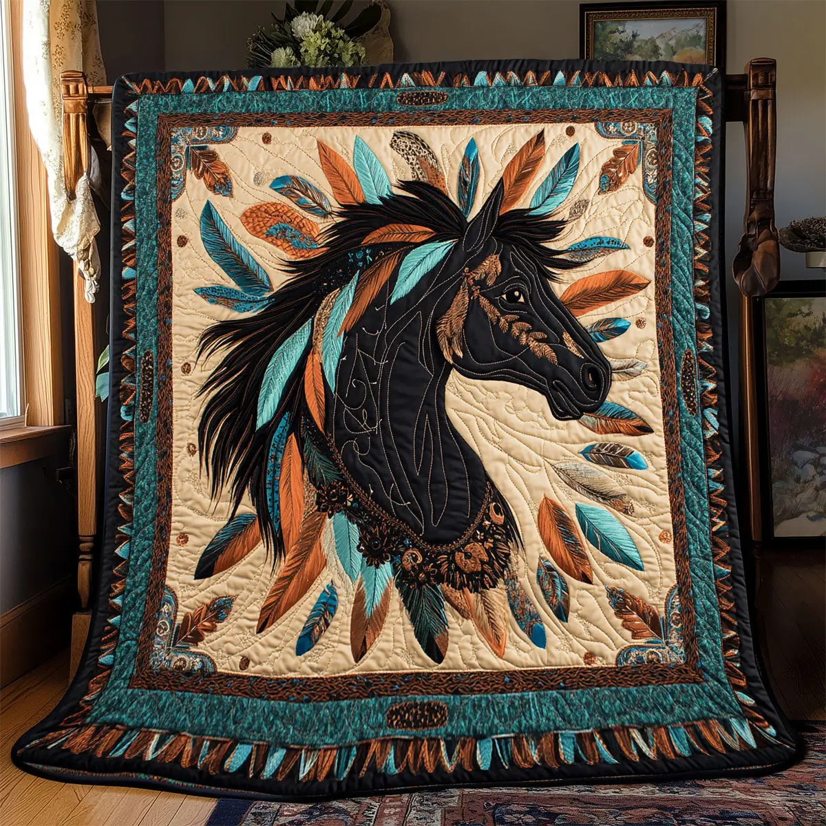 Native American Horse Quilted Throw Blankets Cool Mothers Day Gifts