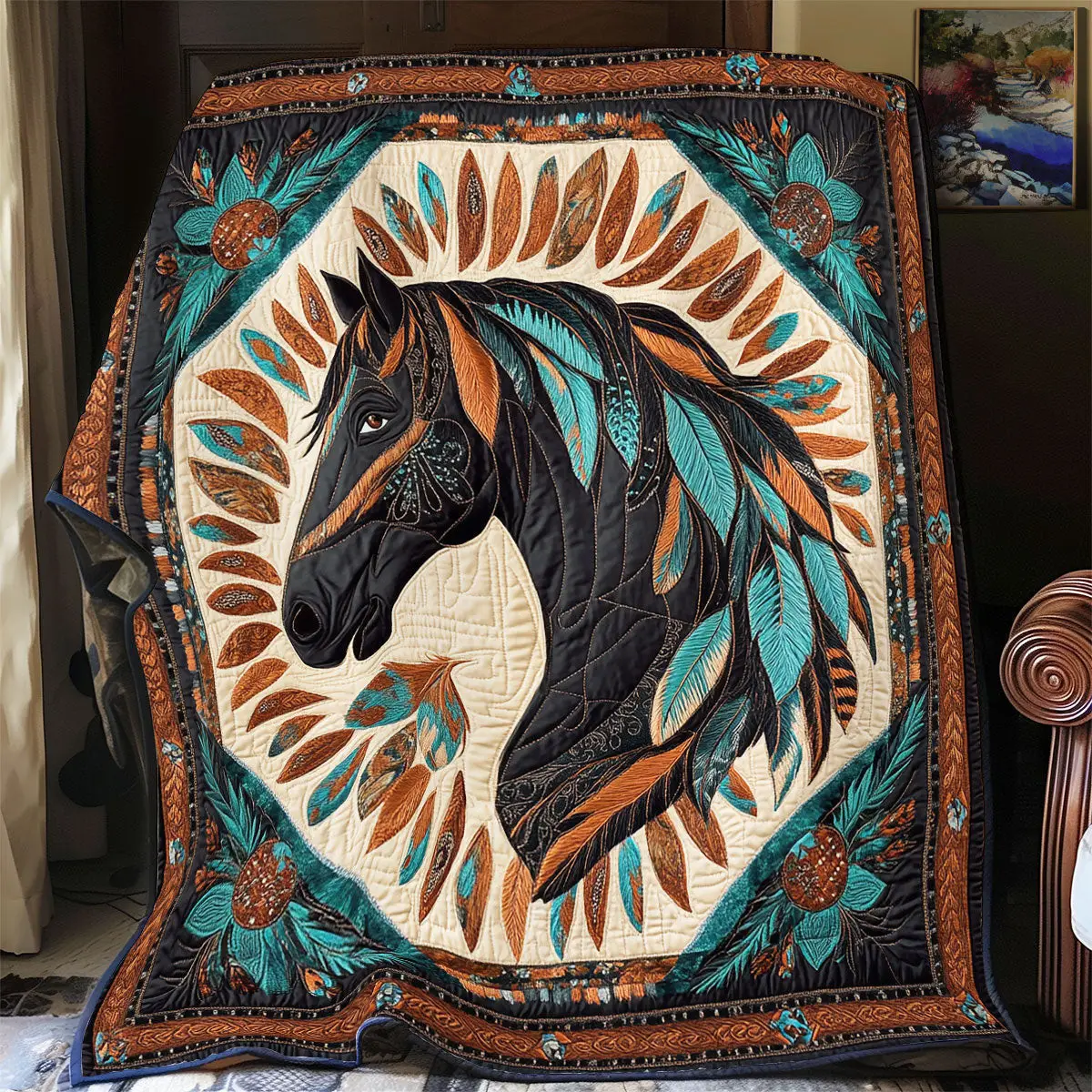 Native American Horse Quilted Throw Blankets Great Father's Day Gifts