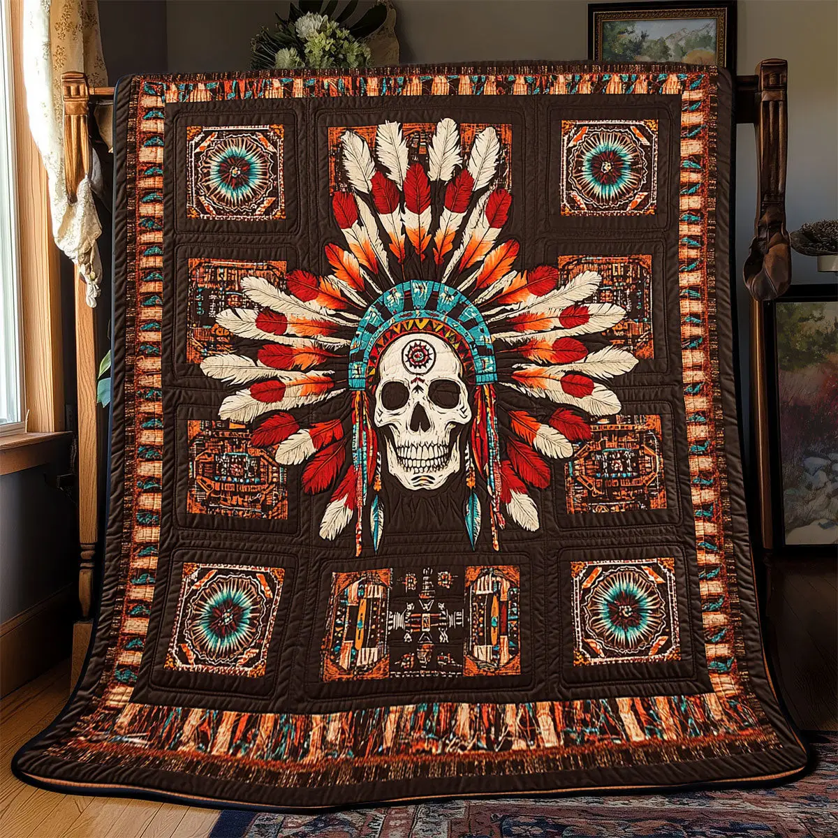 Native American Skull Quilted Throw Blankets Mother's Day Gifts For Daughter