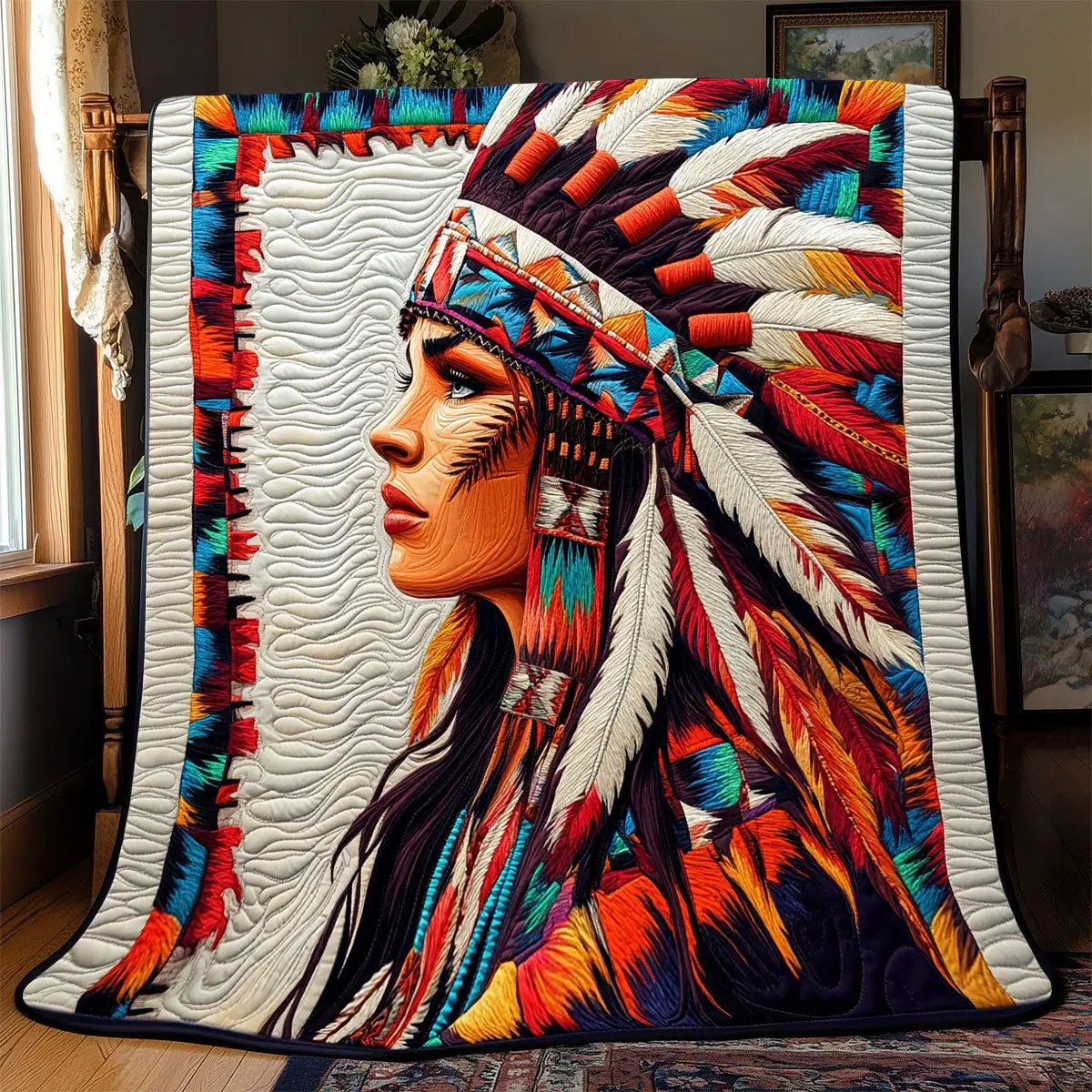 Native American Woman Quilt Blankets Throws And Blankets Father's Day Presents For Son Native American Woman Quilt Blankets Throws And Blankets Father's Day Presents For Son - Image 1